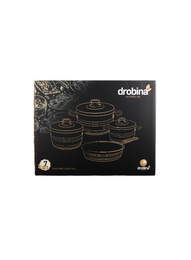 دروبينا طقم قدور ستانلس ستيل دروبينا 18/10 –  مقاسات 16 سم + 20 سم + 24 سم مع مقلاة 24 سم 🍳✨ - Image 5